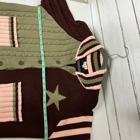 POL Star Varsity Cardigan Brown Pink Button Knit Sweater Size Small - Picture 8 of 8